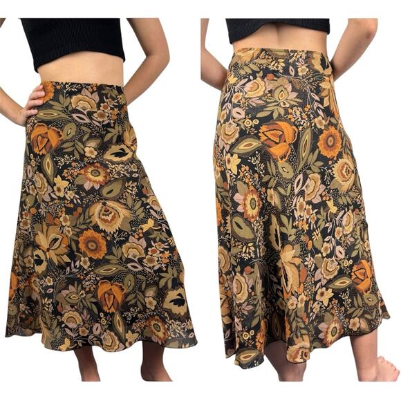 Vintage Y2K 90's Whimsigoth Dark Fairy Floral Pull On Midi/Maxi Skirt By AGB - M - Picture 1 of 13